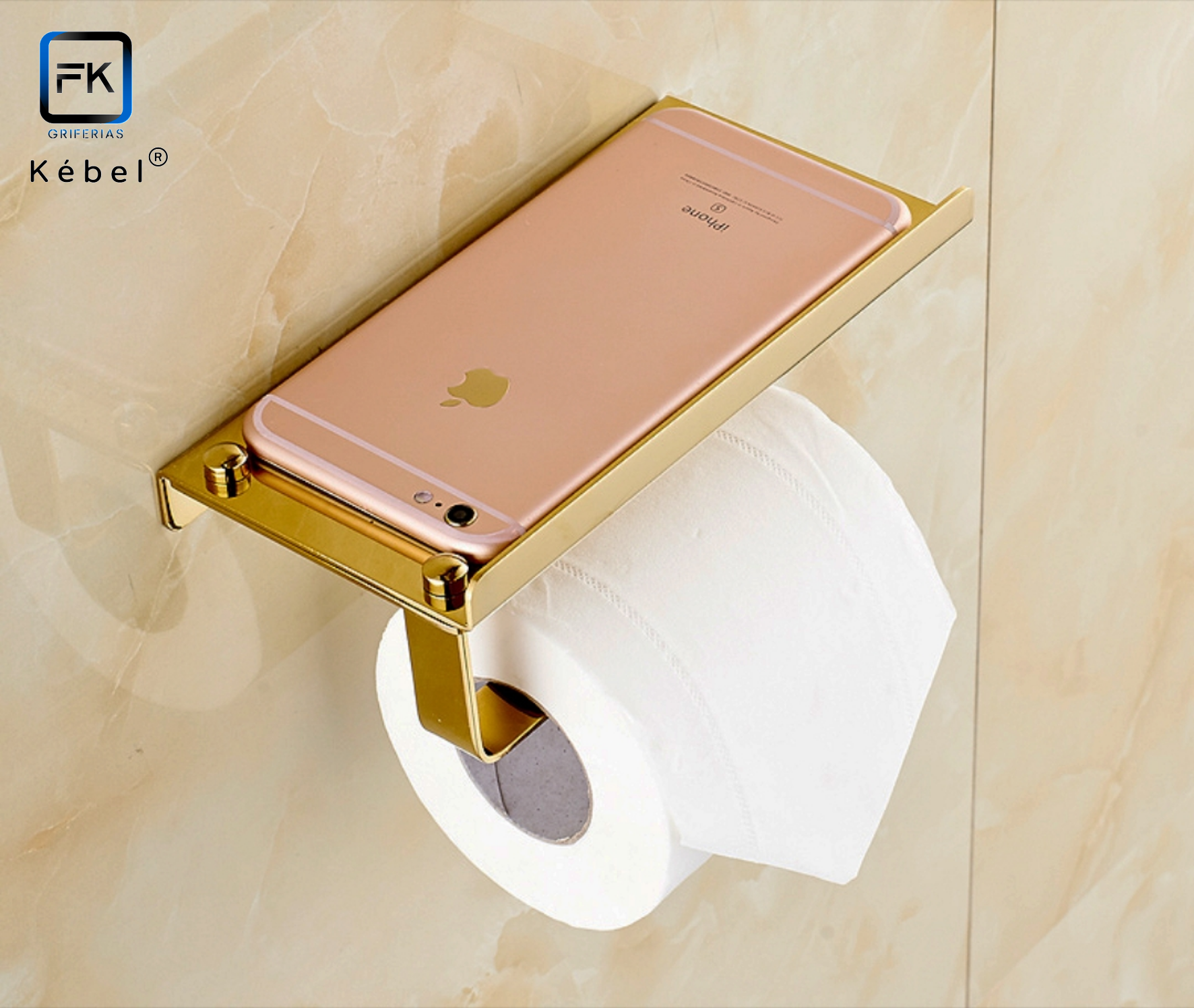 Portapapel Higiénico con Estante Gold Kébel FK