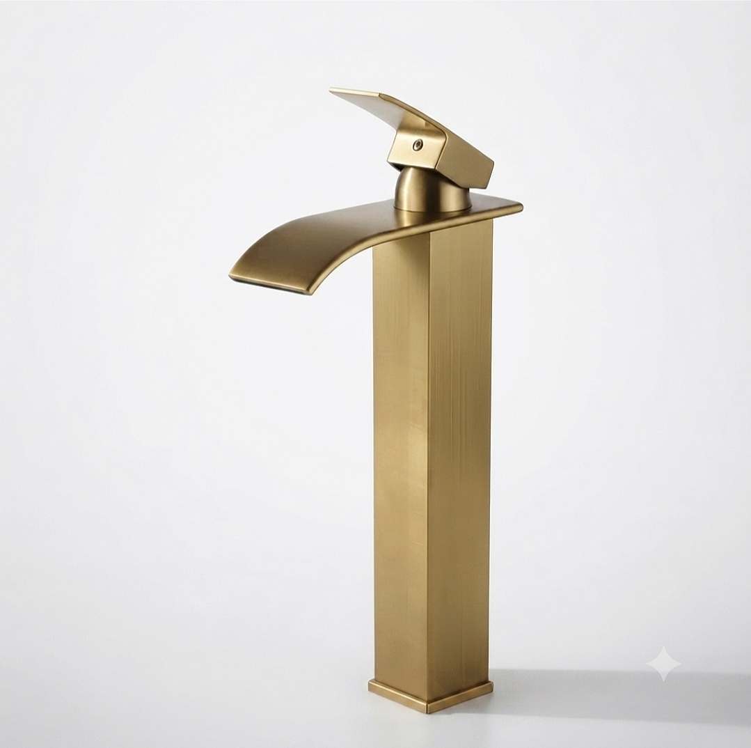 Monomando Lavamanos Cascada Alta Brush Gold Kébel FK